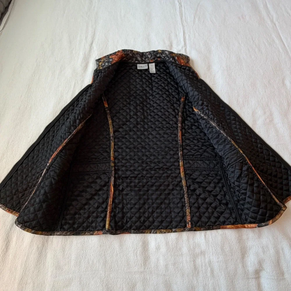 Chicos Quilted Zip Front Vest Womens 1 Medium Fall Abstract Print Copper Gold